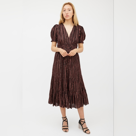 Ulla Johnson Zaria Metallic Striped Cotton And Lurex Dress Sizd 0 - Picture 16 of 16